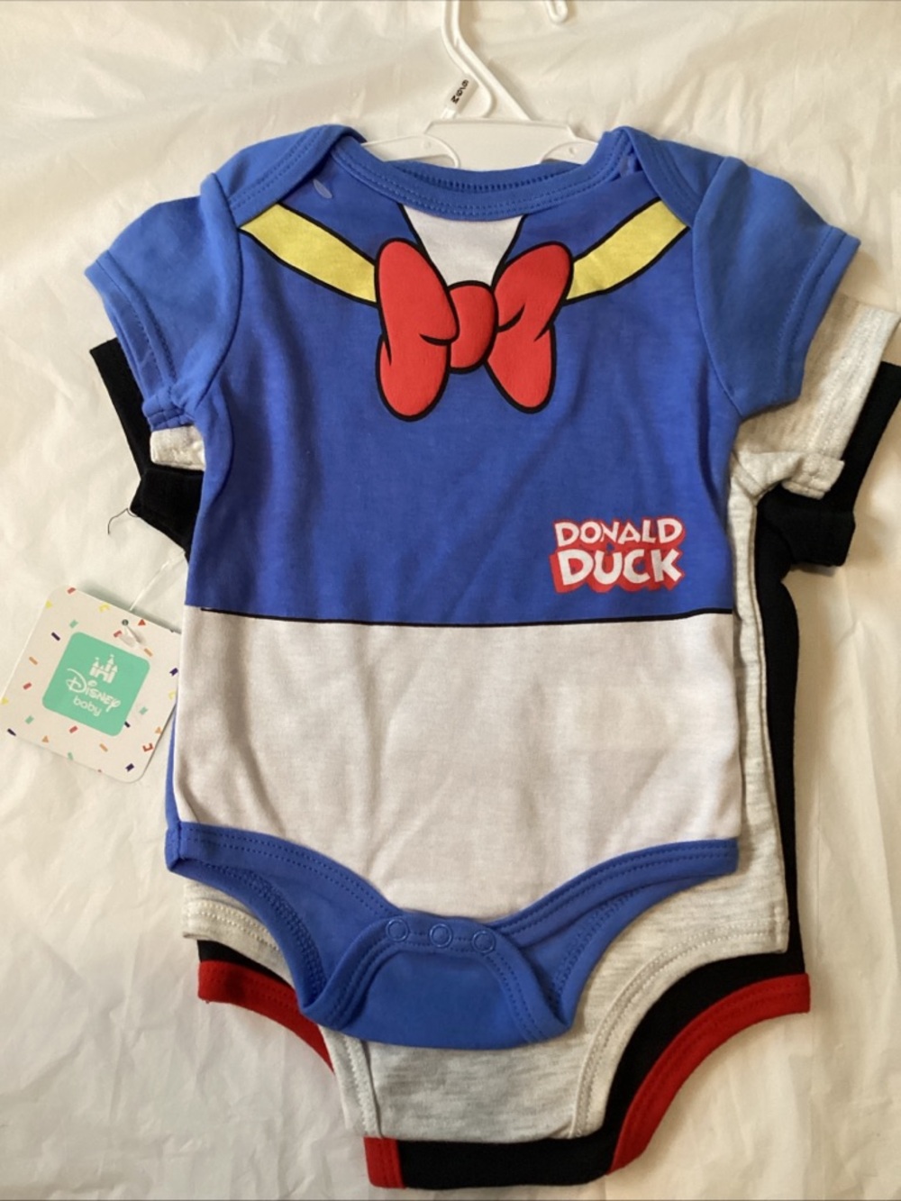 Disney Blue, White & Red Donald Duck Sailor Graphic One-Piece Bodysuit